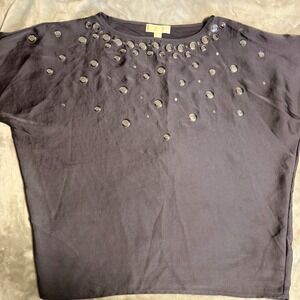Michael Kors Embellished Top Medium‎ Gray Mirror Disc Detail Dolman Sleeve